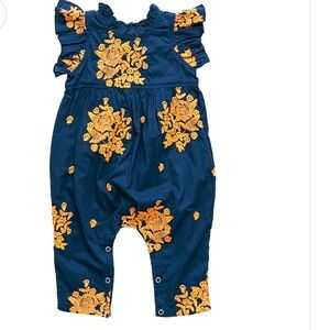 Pink Chicken Baby Jennifer Jumper in navy with yellow floral embroidery